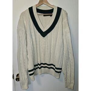VTG Eddie Bauer Green Cable Knit V-Neck Sweater Men’s Size XL. Tennis USA